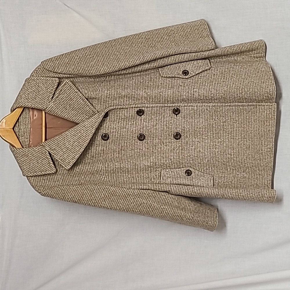 Vintage ILGWU Union Made Heavy Winter Coat Neutral Mini-houndstooth Peacoat Sz L